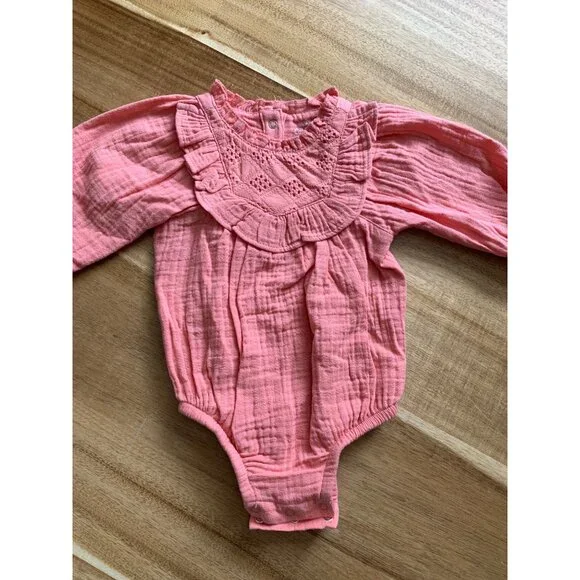 Cat & Jack Baby Girls Dusty Coral Long-Sleeve Bodysuit Romper Size NB - Picture 9 of 10